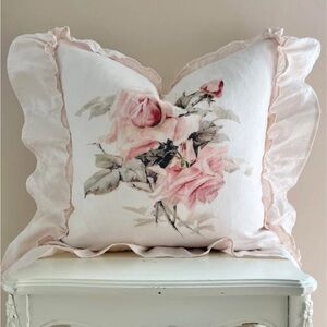 Floral Pink Ruffled Pillow